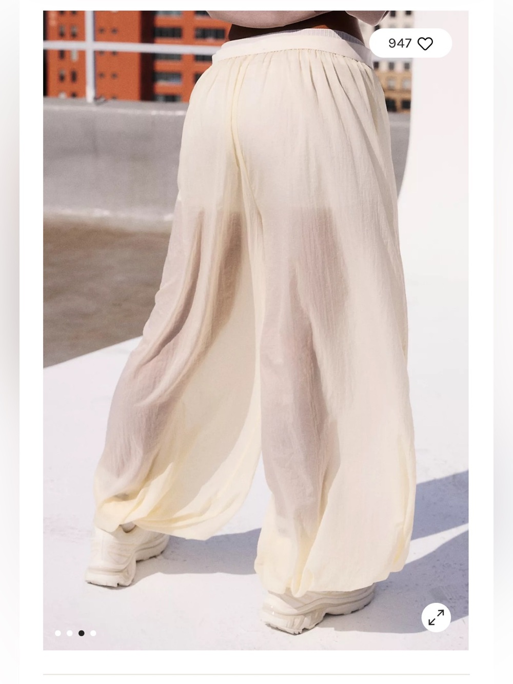 Free People Medium Sheer Baloon Pants Flowy Wide-Leg Sheer Pants in Cream